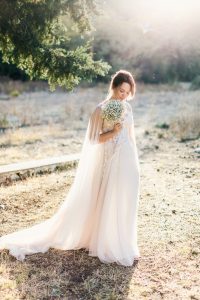 bride with a gypsophila bridal bouquet